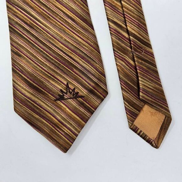 ANDRE GHEKIERE PARIS FRANCE SILK TIE BROWN GREEN PURPLE WATERCOLOR 3.5" X 56" - Picture 2 of 4